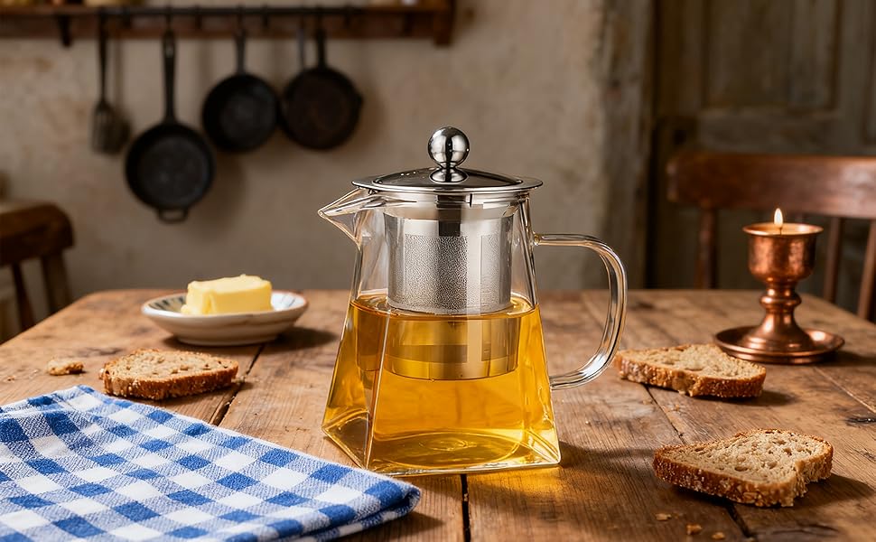 Скляний чайник LiRiQi з ситом із нержавіючої сталі, термостійкий заварник для чаю з кришкою, 950 мл, для зеленого, чорного та фруктового чаю