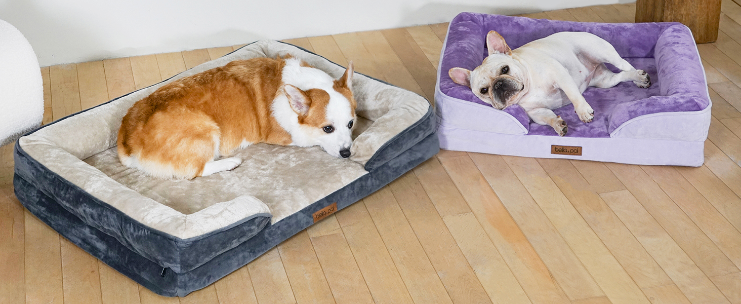 Ортопедичне ліжко для собак BELLA & PAL, 71x59 см - комфортне собаче ліжко з ефектом пам'яті, водовідштовхувальна підкладка, знімний фланелевий чохол, протиковзке дно, сіре