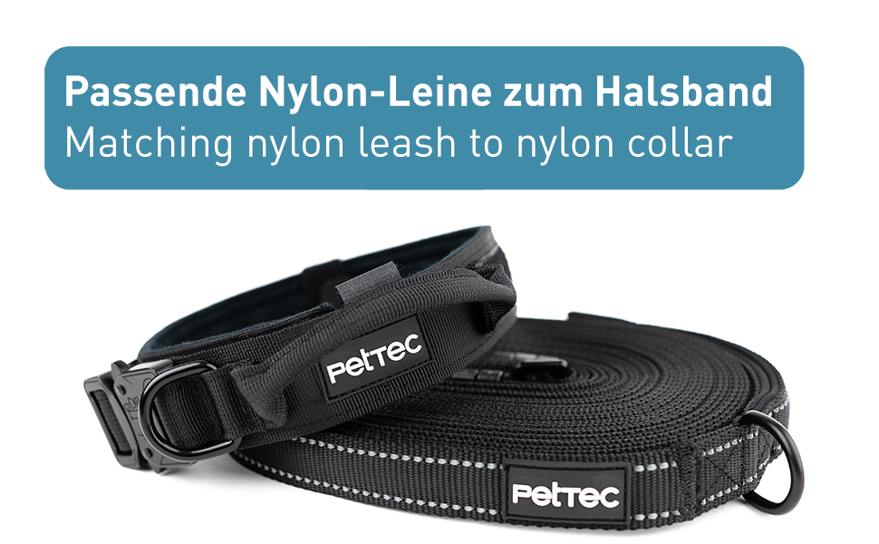 Нашийник для собак PetTec з неопрену та нейлону з ручкою, м'який, регульований, водонепроникний, для малих та великих собак, комплект з повідком, розмір L (51-61 см), чорний