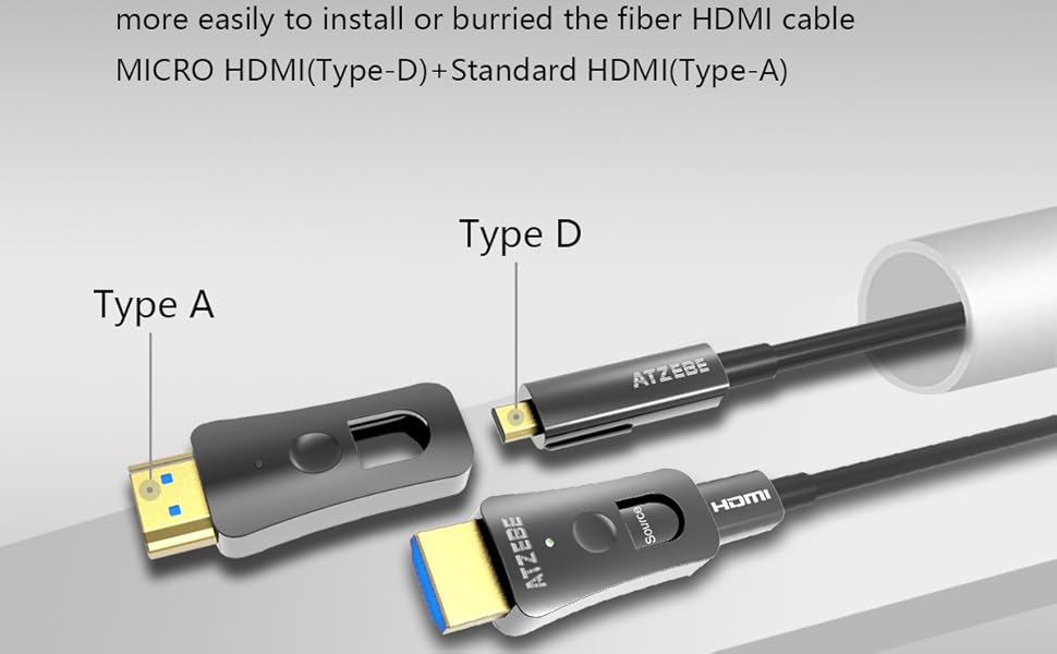 HDMI кабель оптоволоконний 10м, 4K, 2.0, HDR, YUV4:4:4, 8bit, 3D, ARC, HEC, CEC, HDCP 2.2 з Micro HDMI та стандартним HDMI конекторами