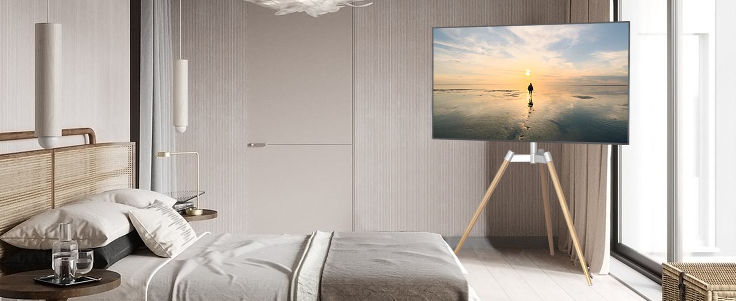 Adjustable TV Stand Tripod - Fits 32-65 inch TVs, VESA 400x400mm, 35kg Weight Capacity, Beige