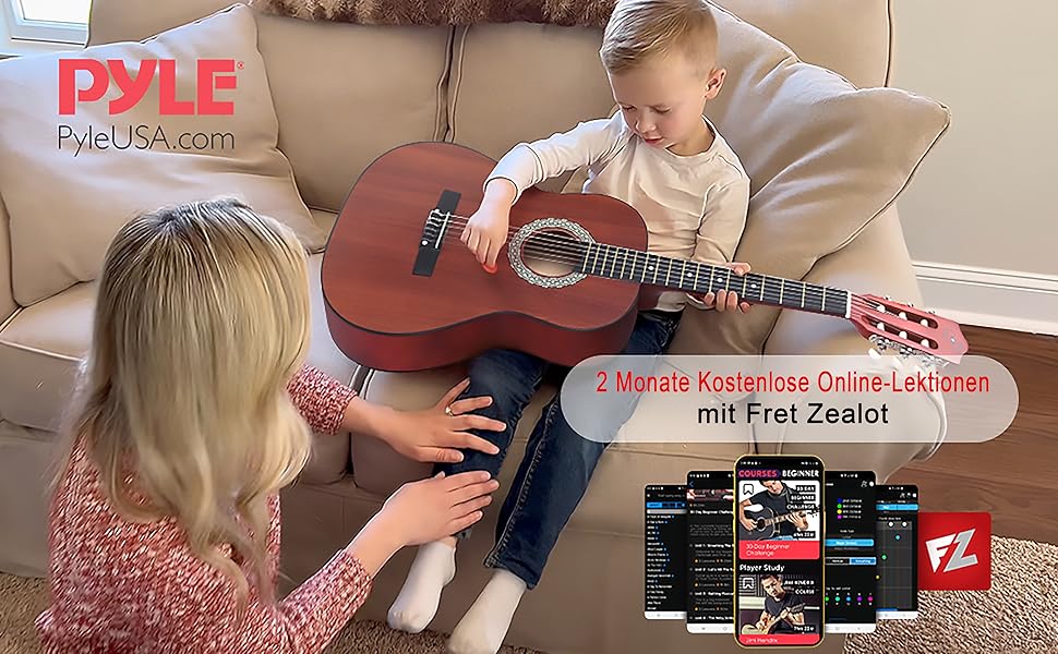 Акустична гітара Pyle для дітей та початківців, ½ розміру, чорна (сапеле, 91 см), комплект з чохлом, тюнером та медіатором