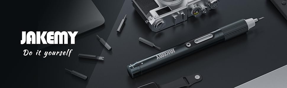 JAKEMY Мініатюрний електричний шуруповерт E21-B: набір для дрібної механіки з регулюванням крутного моменту, LED-підсвічуванням та USB-C зарядкою