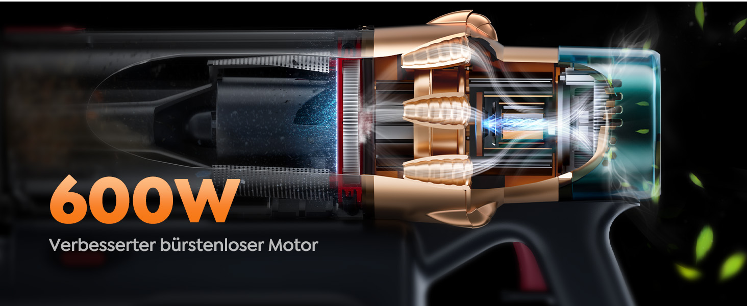 Акумуляторний вертикальний пилосос SMOTURE 50000Pa 600W, бездротовий пилосос з автоматичним режимом та захистом від намотування волосся для килимів та твердих підлог, 65 хв роботи