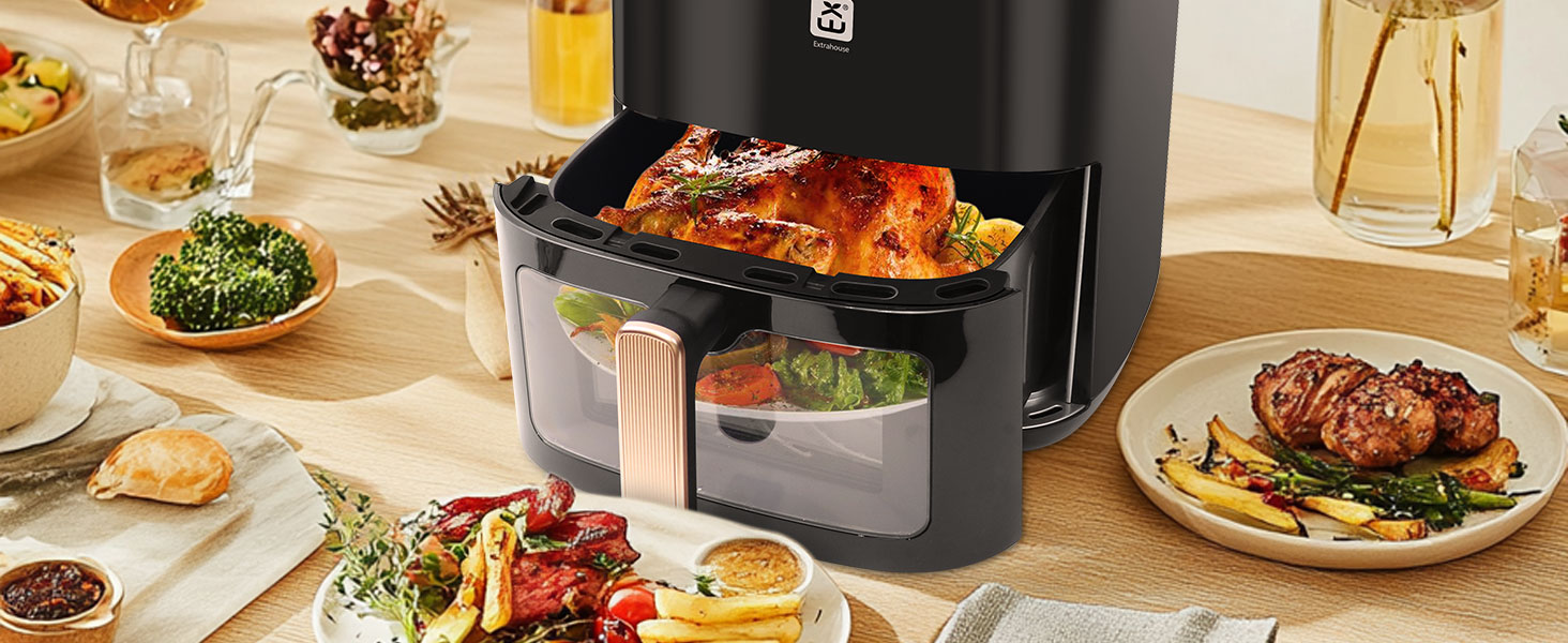 Фритюрниця без олії 7L XXL з сенсорним екраном, 12 програм, 1800W (Чорний)