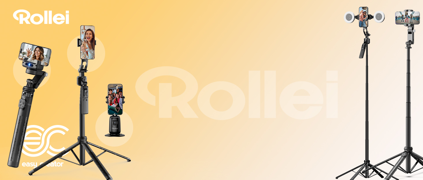 Rollei Easy Creator Desktop: Стабілізатор відео для смартфонів з AI-трекінгом, 360° обертання, вбудований акумулятор, для TikTok Live Streaming