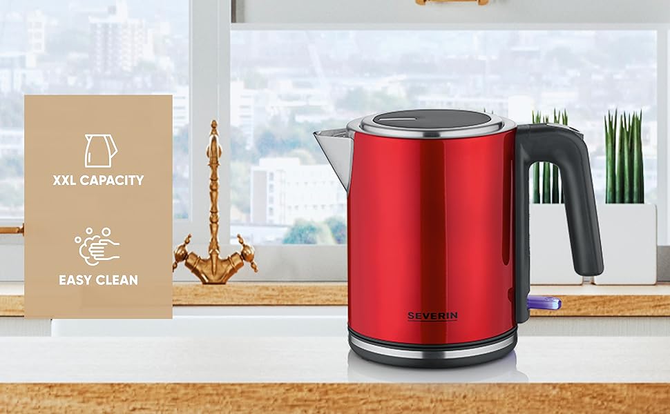 Електричний чайник Severin WK 3427, 1 л, червоний, з фільтром від накипу, нержавіюча сталь