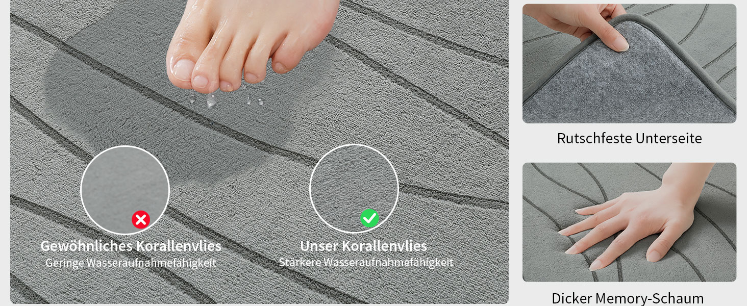 Килимок для ванної кімнати chakme з ефектом пам'яті, антиковзаючий та вбираючий м'який килим у ванну, що переється (60x150 см, сірий)