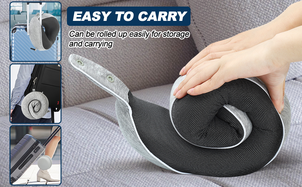 Подушка для шиї Comfy - для подорожей (літак, авто, поїзд) з регулюванням, Memory Foam, 3D-маска, сірий