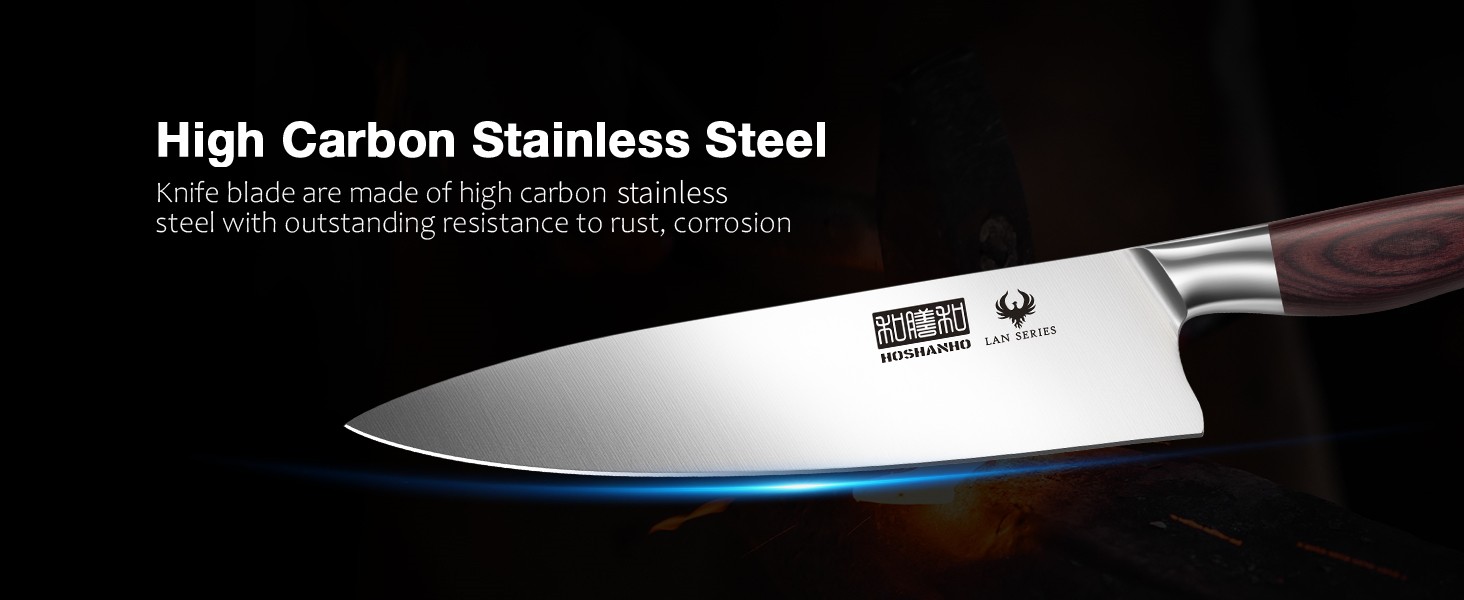 HOSHANHO 20 см кухонний ніж для приготування їжі, професійний японський шеф-ніж з нержавіючої сталі з вуглецевим покриттям та ергономічною дерев'яною ручкою