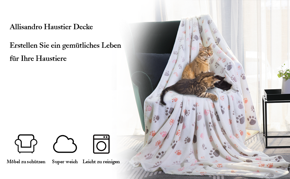 ALLISANDRO® Тепла та м'яка ковдра для домашніх тварин: ковдра для собак та котів з флісу, 200x150 см, бежева