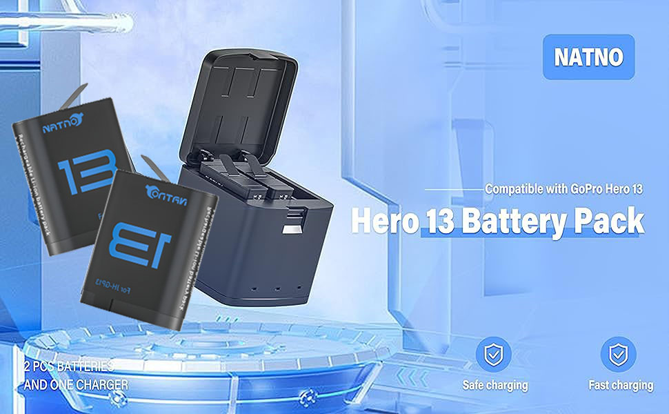 Акумулятор для GoPro Hero 13 (2 шт.) 2100mAh + Тризарядний USB-пристрій для зарядки - Сумісний з екшн-камерою Hero 13 Black