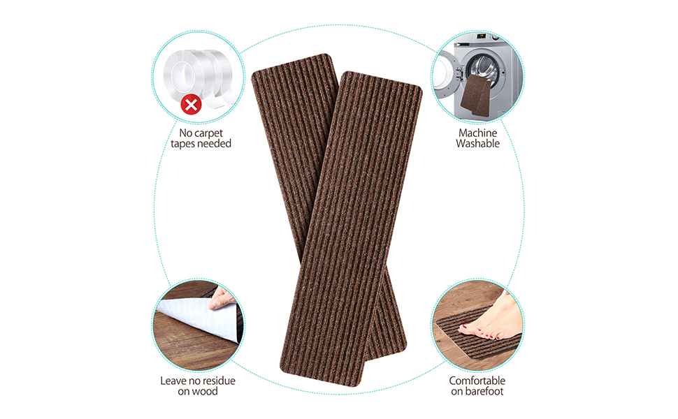 Килимок на сходи ToStair, 76x20 см (15 шт.) Антиковзка підкладка для сходів, захист для дерев'яних ступенів, килимки для дому для дітей, літніх людей та собак, чорний