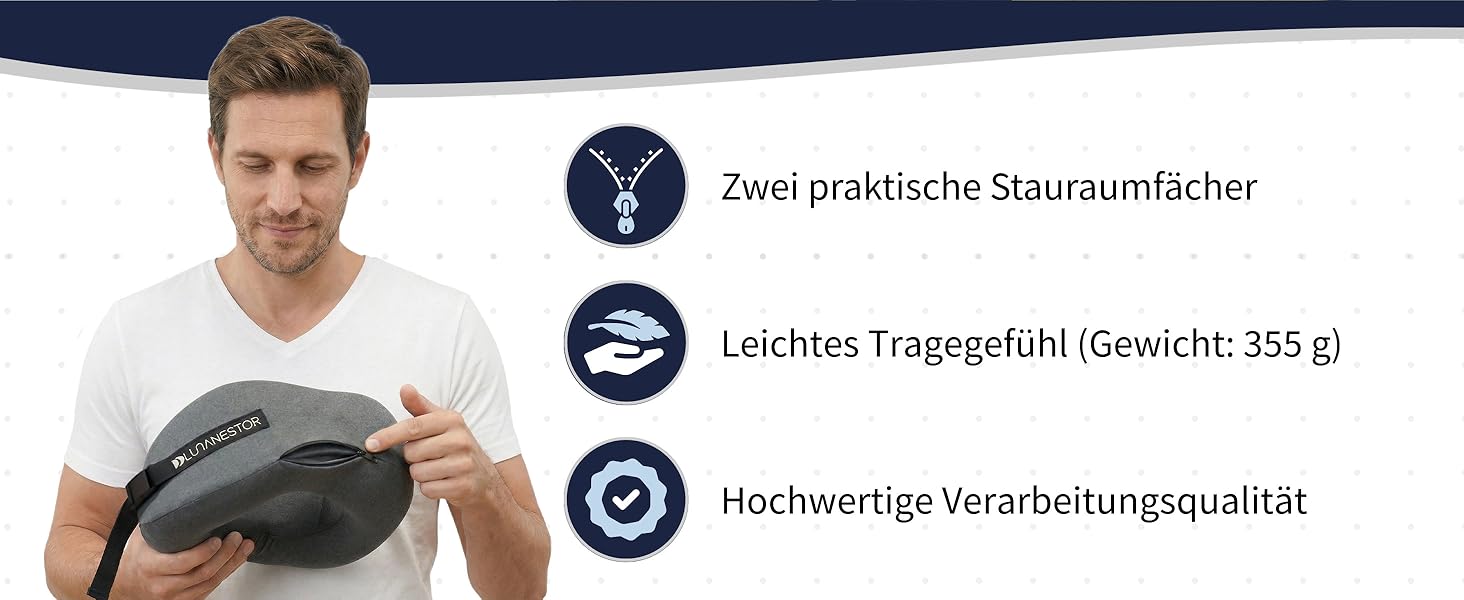Подушка для подорожей з піни Memory Foam: для літака, авто, поїзда – блакитна, ергономічна, з чохлом для транспортування та можливістю прання