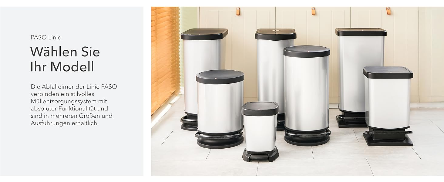 Відро для сміття Rotho Paso 40л з педальним механізмом, сріблястого кольору, BPA-free, пластик (PP)