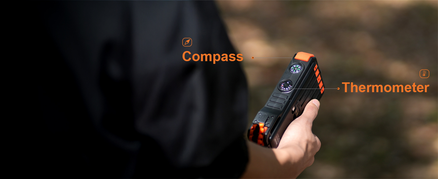 Портативний зарядний акумулятор BLAVOR Solar 20000mAh з кабелем, 20W, сонячний, USB-C, для телефонів та Apple Watch, з ліхтариком та карабіном, оранжевий