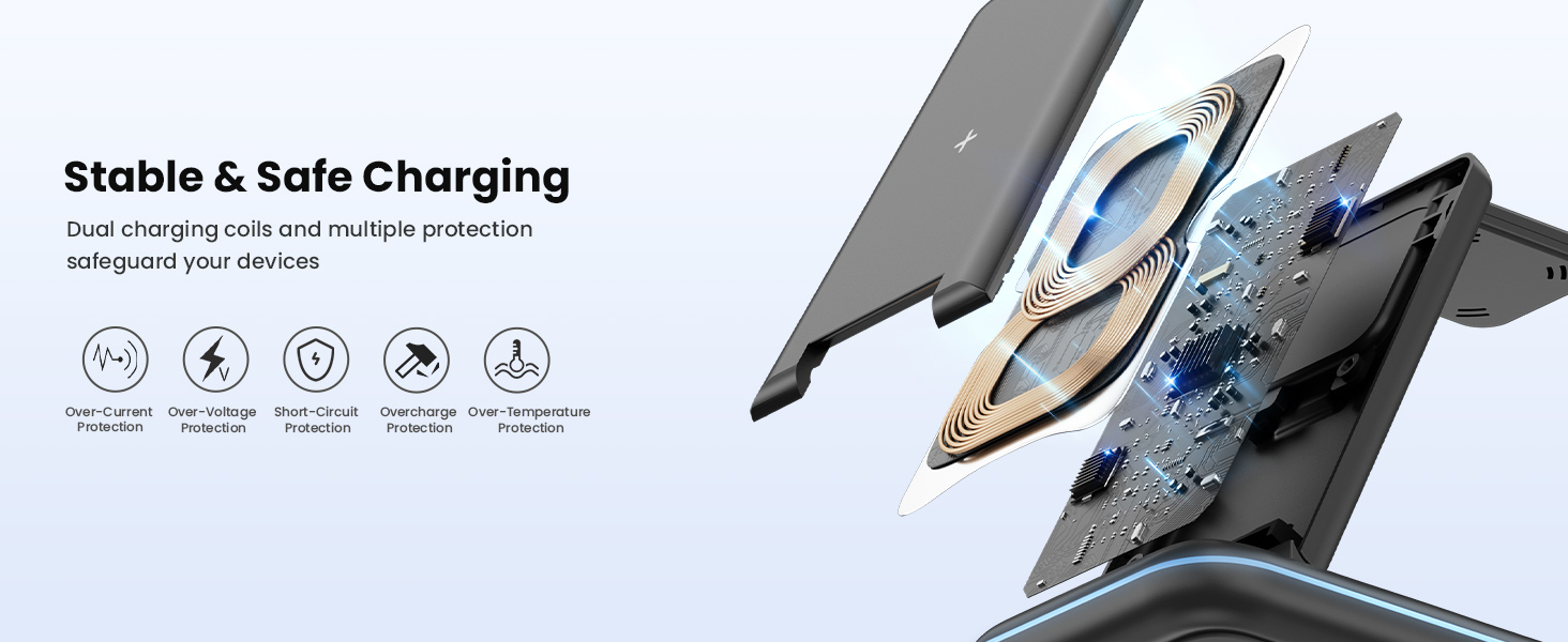 Бездротовий зарядний пристрій JoyGeek 3 в 1 для iPhone, Apple Watch, AirPods (Чорний)