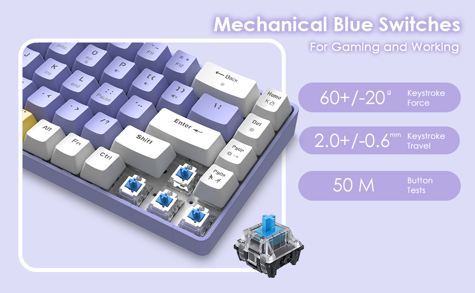 YINDIAO T8 Комплект ігрової клавіатури та миші RGB 60%, Механічна клавіатура TKL 68 клавіш, Миша з сотовою структурою, до 6400DPI, для PC PS5, Темно-сірий (Синій перемикач)