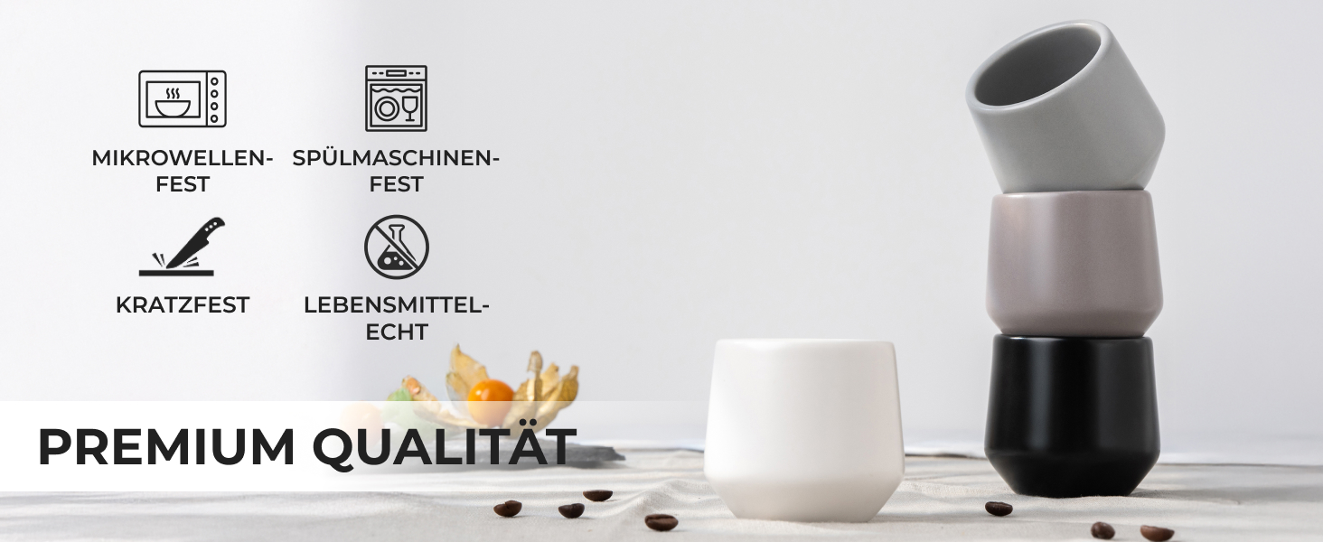 Набір чашок для еспресо Miamio 4 шт (90 мл) з кераміки без ручки, товстостінні, класичний пастельний колір, Luxe Collection