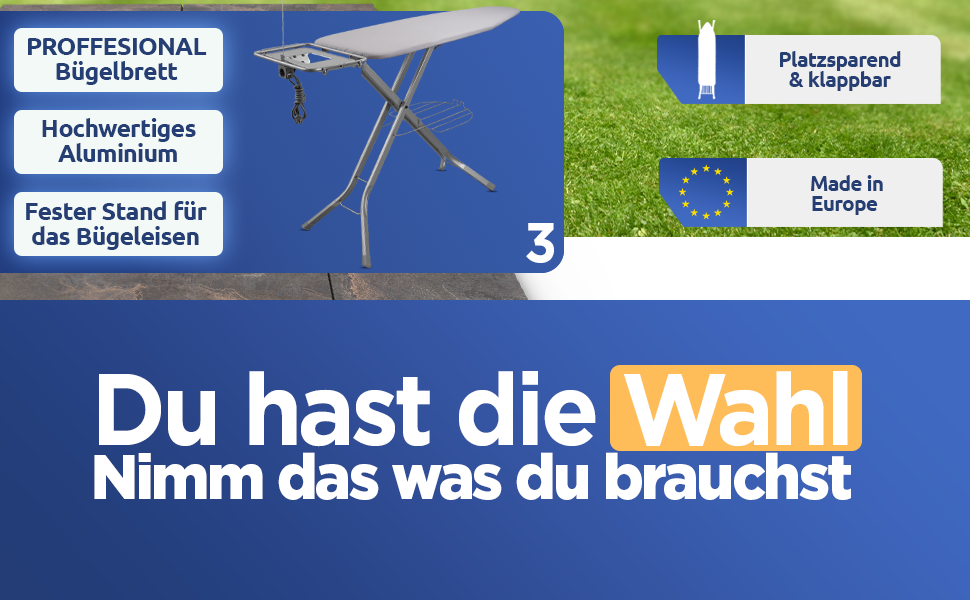 Сталевий XXL-Bügelbrett від STAHLMANN® для парогенераторів [130x48 поверхня для прасування] – стабільний стіл для прасування з покриттям [100% бавовна], Made in EU