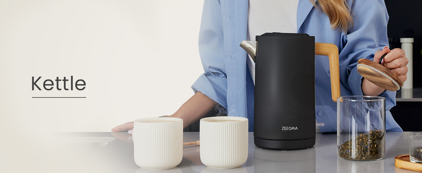 Електричний чайник ZEEGMA KETLEE 1.7L бездротовий, нержавіюча сталь, 2200W, для чаю та кави, автоматичне відключення, LED-дисплей, сучасний дизайн (білий)