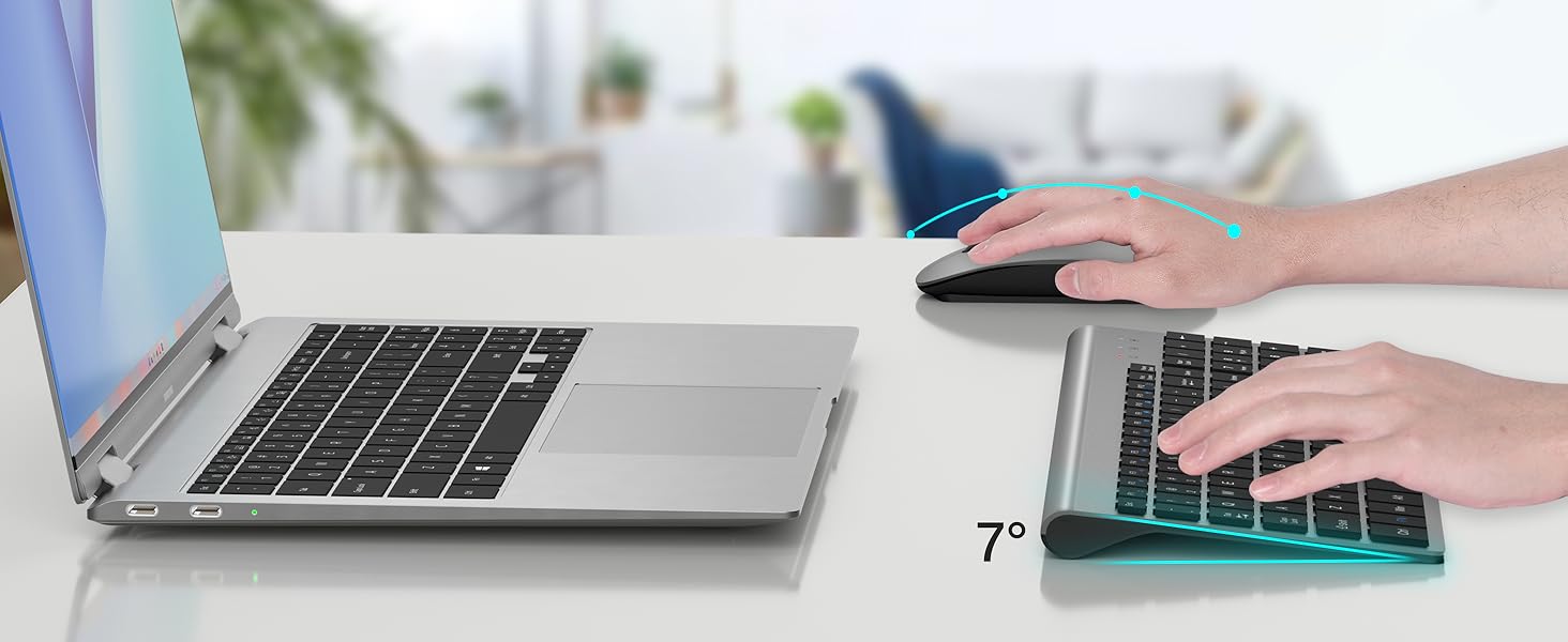 Комплект клавіатури та миші TopMate 2,4G Ultra Slim: тиха клавіатура з перемикачами Schissschalter та миша 2400DPI, USB, з батарейками AA/AAA, для PC/Laptop/Windows/Mac (Рожево-золотий/Білий (Сіро-чорний))