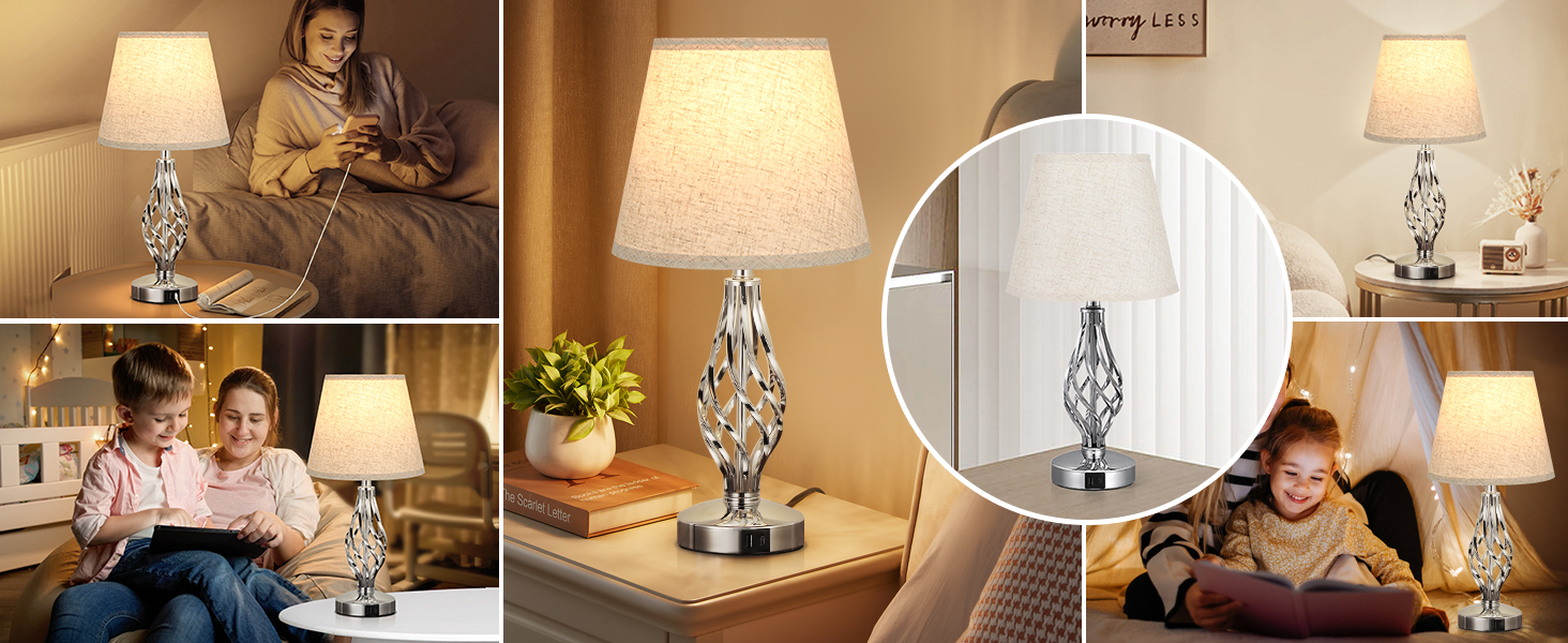 Настільна лампа Kakanuo 2 шт., торшер з торшером, регульоване торшером, USB-порт A+C, сірий абажур, 2 LED-лампи, сучасний дизайн для спальні, вітальні, офісу, декору (C-beige)