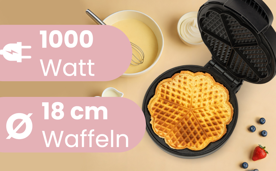 Clatronic® Heart-Shaped Waffle Maker with 7-Inch Non-Stick Plates - 1000W