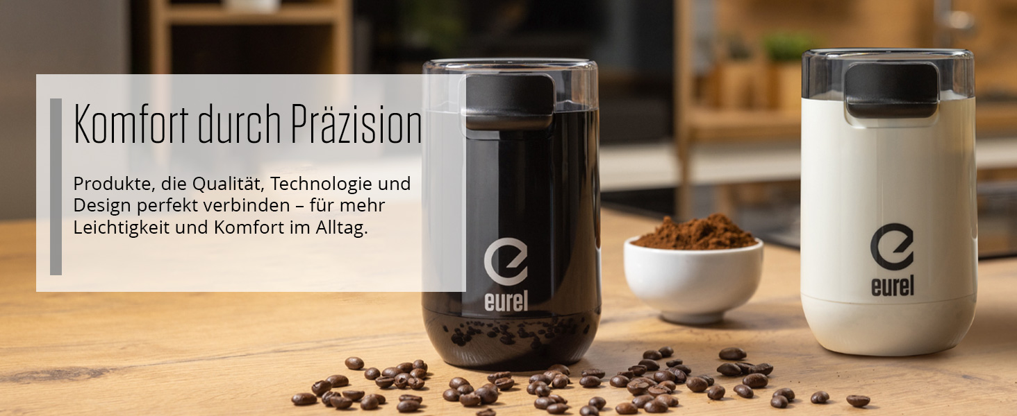 Електрична кавомолка EUREL KMA з нержавіючою сталею, змінний помел, 45г, білий колір