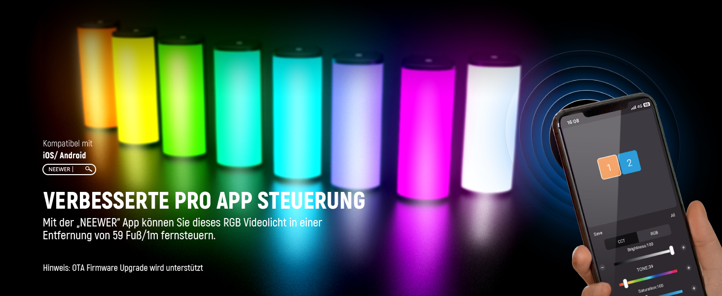 NEEWER LED відеоліхтар з магнітним кріпленням та штативом, RGB, 2500-8500K, 2500mAh, для фото- та відеозйомки, TL96RGB (TL98C (3 шт.))