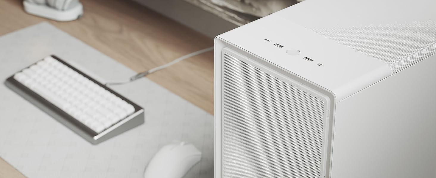 Комп'ютерний корпус Fractal Design Epoch Weiß з прозорою бічною панеллю з загартованого скла, Mesh-панель, 3 вентилятори Momentum 12, підтримка ATX/mATX/ITX