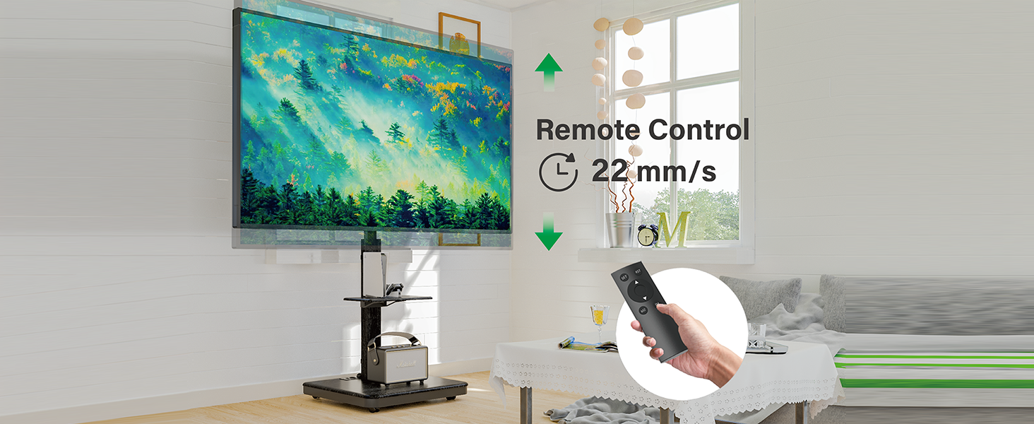 Моторний підставка для телевізора XTRARM Elite: регулювання висоти, VESA 600x400, максимальне навантаження 60 кг, з полицями та стійкою для кабелів (Білий/Чорний)