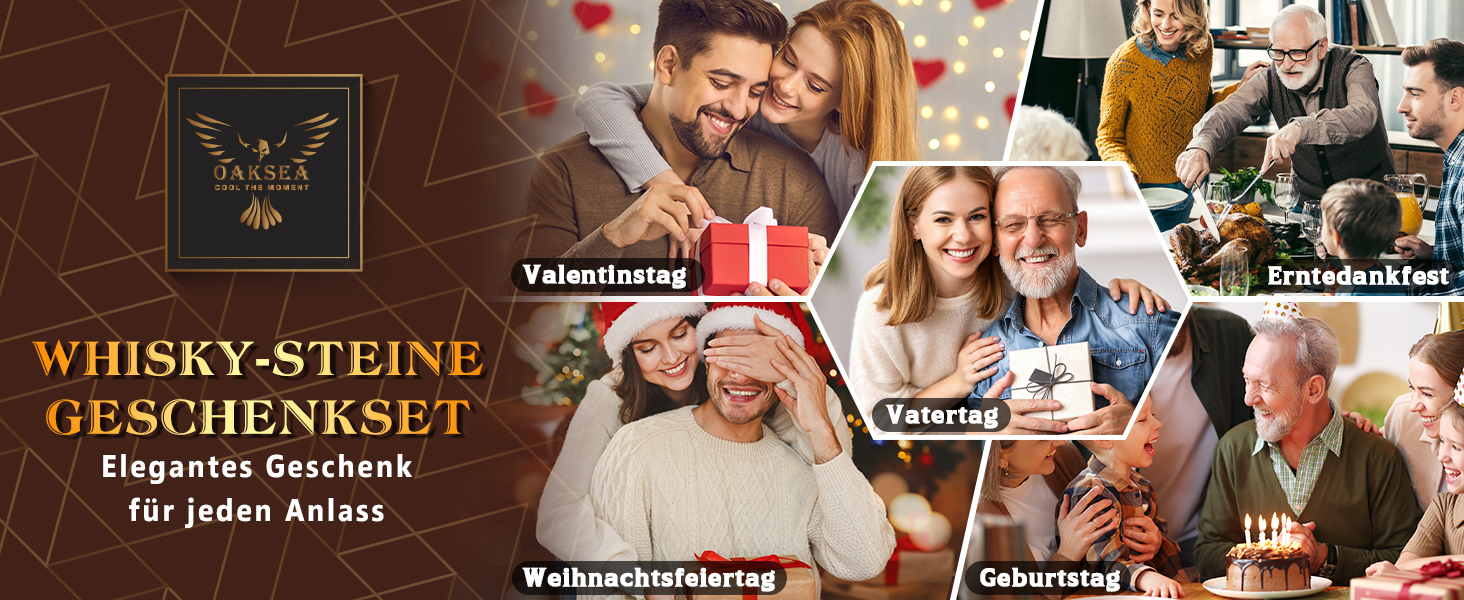 Набір віскі з 2 склянками та 6 камінцями для віскі, подарунок для чоловіків, камінці багаторазового використання, брендовий подарунок