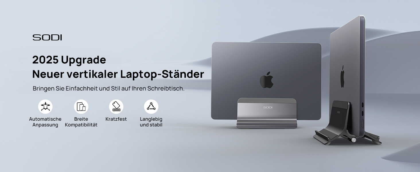 Підставка для ноутбука SODI вертикальна, автоматична, з алюмінію, для MacBook Pro/Air, ноутбуків, планшетів, телефонів (сіра)