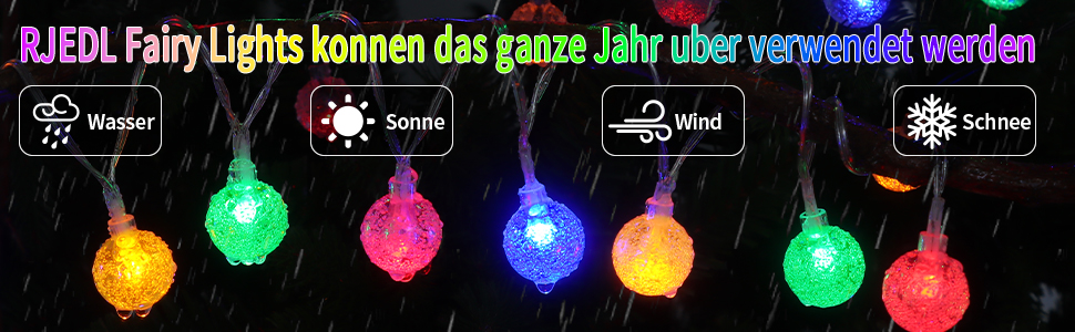 Ланцюжок прикрас RJEDL з 100 LED кулями, 12 м, IP67, з пультом, для декору балкона, вечірки, саду (тепле біле світло)