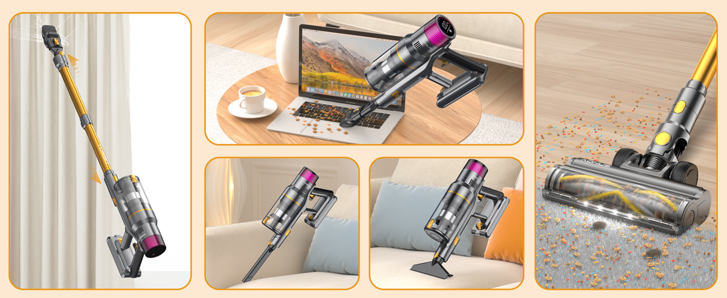 Бездротовий пилосос Aonus 55Kpa 580W з дисплеєм, час роботи до 75 хв, автоматичний режим, для килимів, шерсті тварин та твердих поверхонь, золотий