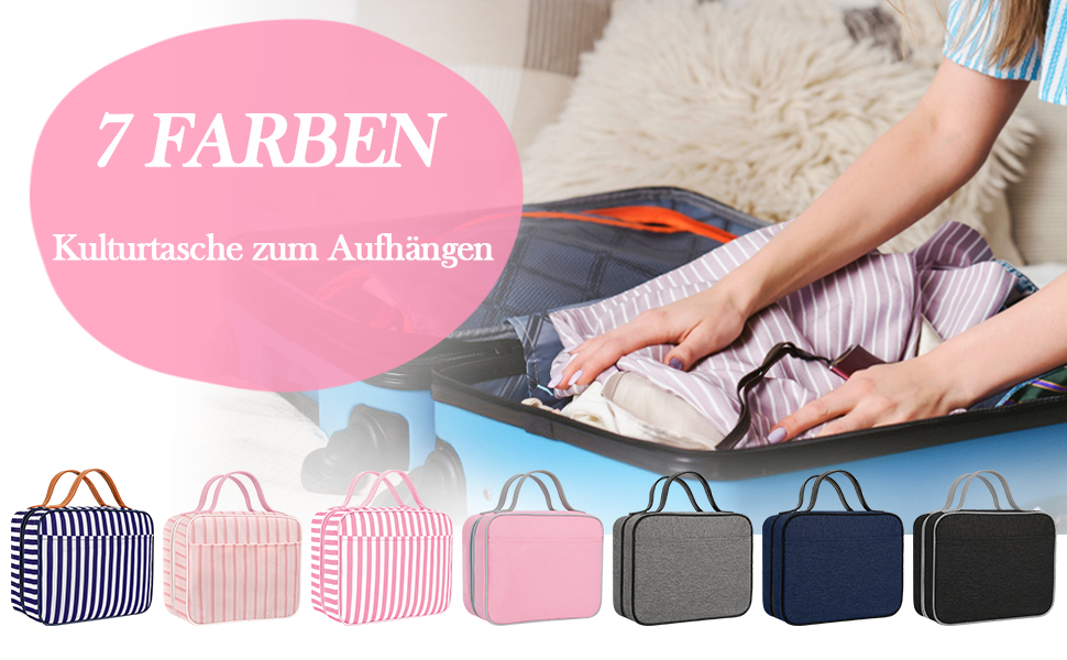 Сумка для косметики IDEATECH, дорожня, водонепроникна, для чоловіків та жінок, рожево-смугаста, з петлею для підвішування