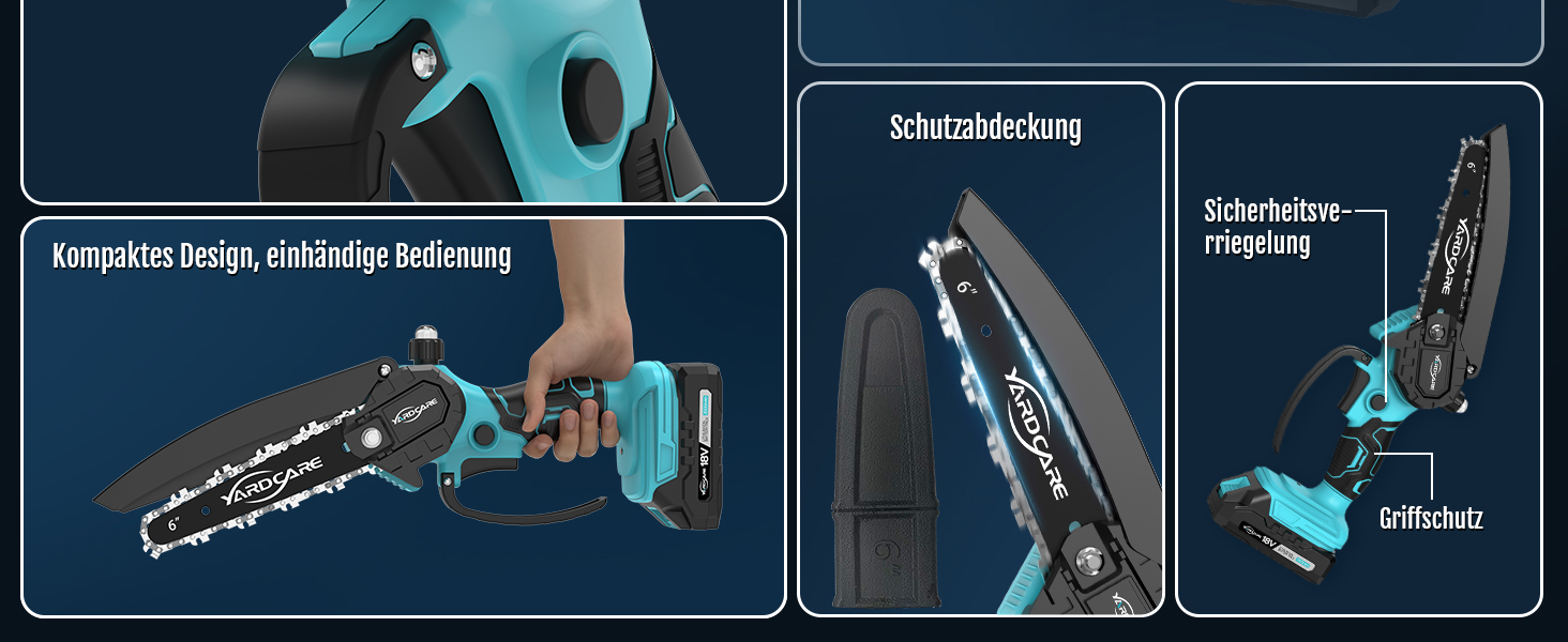 Mini акумуляторна ланцюгова пила Yardcare 6 дюймів з автоматичним змащенням, акумулятор та зарядний пристрій, для обрізки гілок та дерева