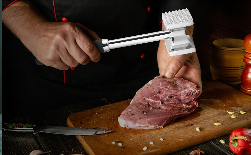 Тідеван Fleischhammer Fleischklopfer: Подвійний молоток для м'яса з нержавіючої сталі 27 см, Antihaft, для стейків, шніцелів, ковбасок, свинини, курки