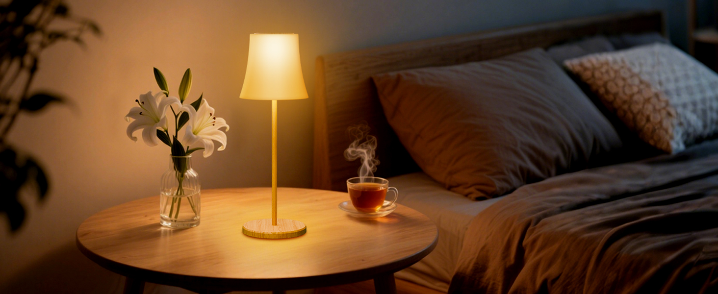 LED-лампа настільна Suright бездротова, акумуляторна з 3 кольоровими режимами та RGB, плавне регулювання яскравості, сенсорне керування, IP54 вологостійка для саду, кемпінгу, вечірки, спальні, кафе, з імітацією текстури дерева