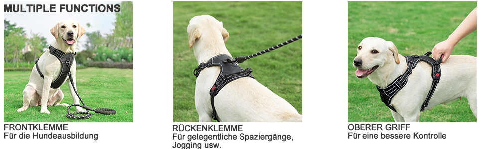 Нашийник для собак Haapaw без натягу, регульований, світловідбиваючий, Оксфорд, зручне керування, середній розмір, міцна собача лінія, синій (1 шт.)