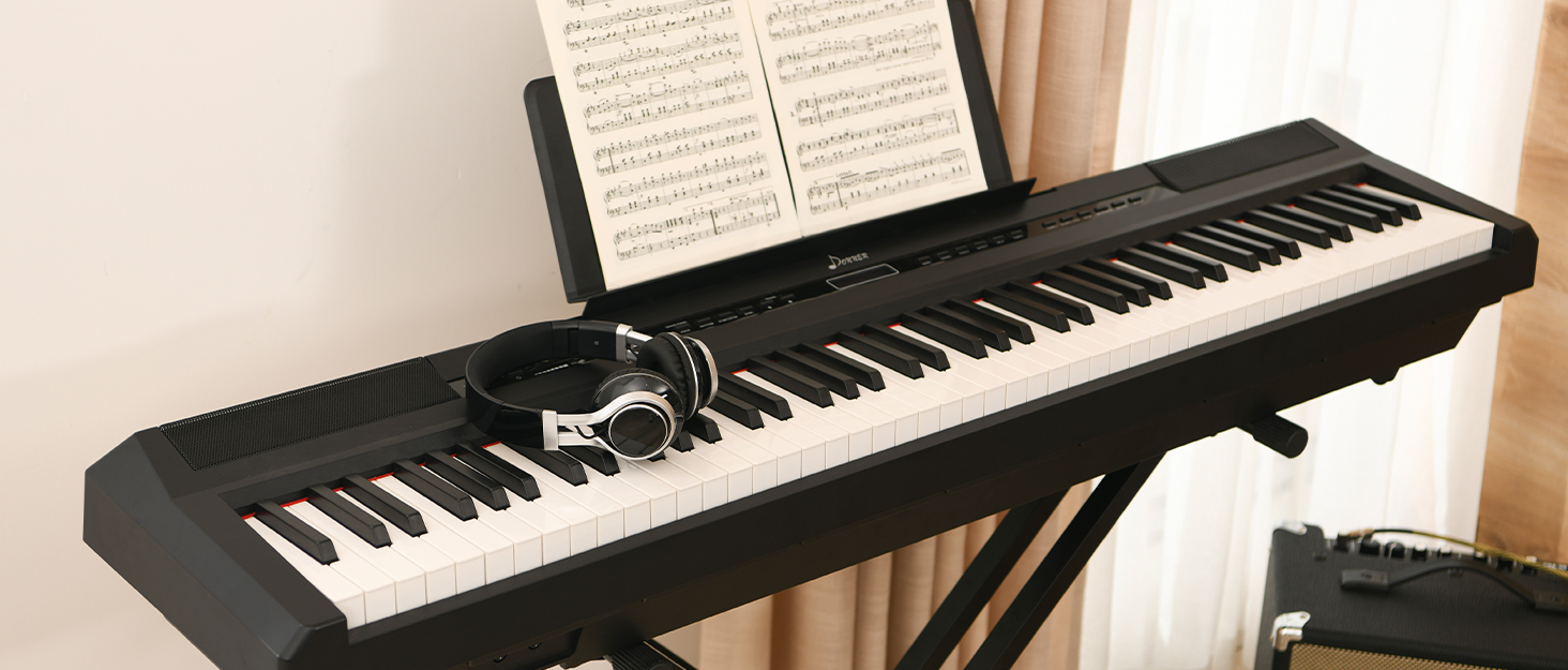 Електронне піаніно Donner DEP-10S: 88 клавіш, напівзважені, для початківців, з підставкою та педаллю