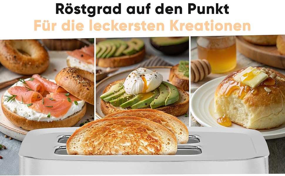 Тостер ProfiCook PC-TA 1244: 2 відділення, широкі слоти, 7 рівнів підсмажування, зйомна крихта, корпус з нержавіючої сталі, сенсорне керування, насадка для тостів