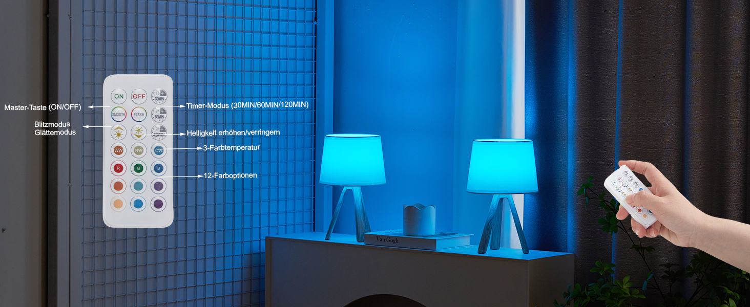 LED-лампа Egobasic настільна бездротова з пультом, таймером, регулюванням яскравості, акумулятором, змінним кольором, для спальні, кухні, вітальні (тринога з харчової смоли)