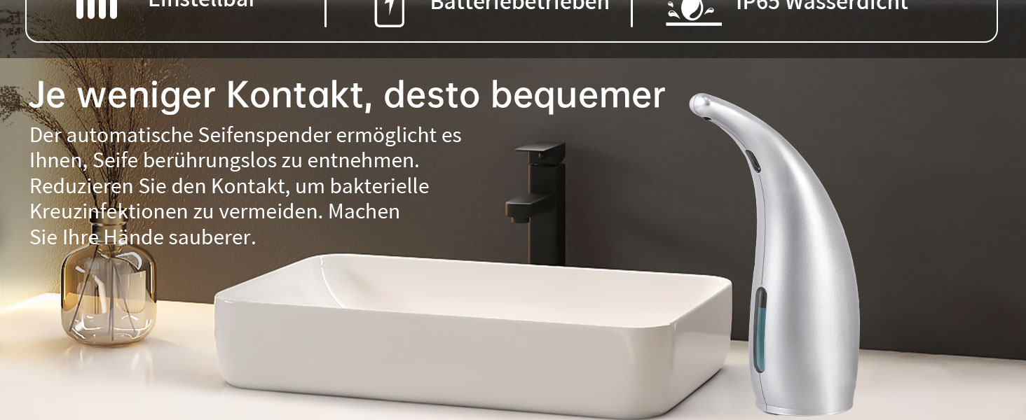 Greatmay Automatic Soap Dispenser - Touchless Electric 300ml Soap Dispenser with Adjustable Settings, IPX6 Waterproof for Bathroom, Kitchen