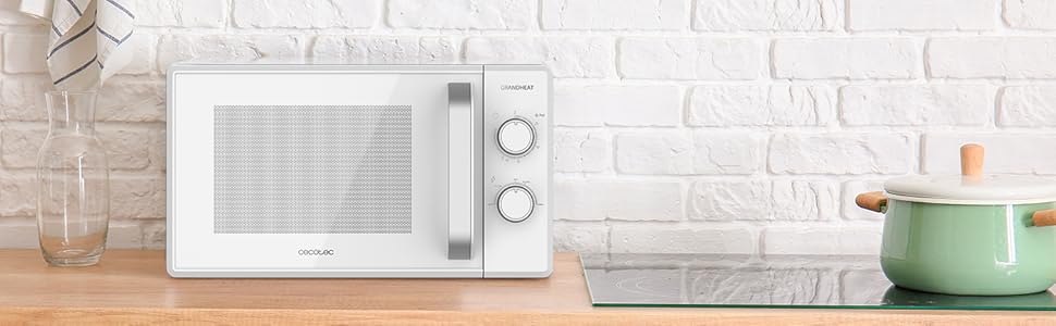 Мікрохвильова піч Cecotec Pro Clean 3120 з кварцовим грилем 800 Вт, антибактеріальним покриттям Ready 2 Clean, технологією 3D Wave, 20 л, 6 режимів, біла дверцята
