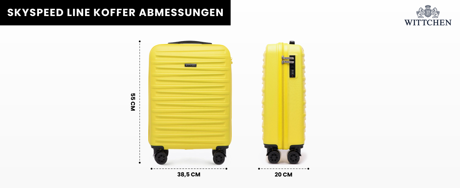 WITTCHEN Skyspeed Line: Великий валіза з жорстким корпусом ABS, 4 колеса, телескопічна ручка, комбінаційний замок, підходить для Lufthansa/Eurowings/Ryanair/Condor, жовтий (набір 3шт)