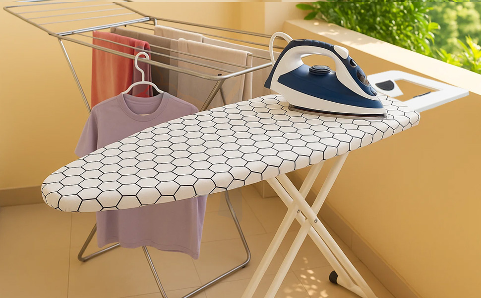 Відкидне прасувальне решітка AllRight з металевою сіткою, 7-позиційний регульований, 108.5/75 x 31 см, з антиковзними ніжками, для парогенераторів, зелений (біло-зелене в клітинку)