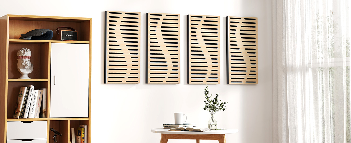 Акустичні панелі JBER для звукоізоляції стін, самоклеючі шумопоглинаючі плити з імітацією натурального дуба, 3-шарові декоративні панелі для студії, 60×30×4.5 см, еліптичні лінії (4 шт.)