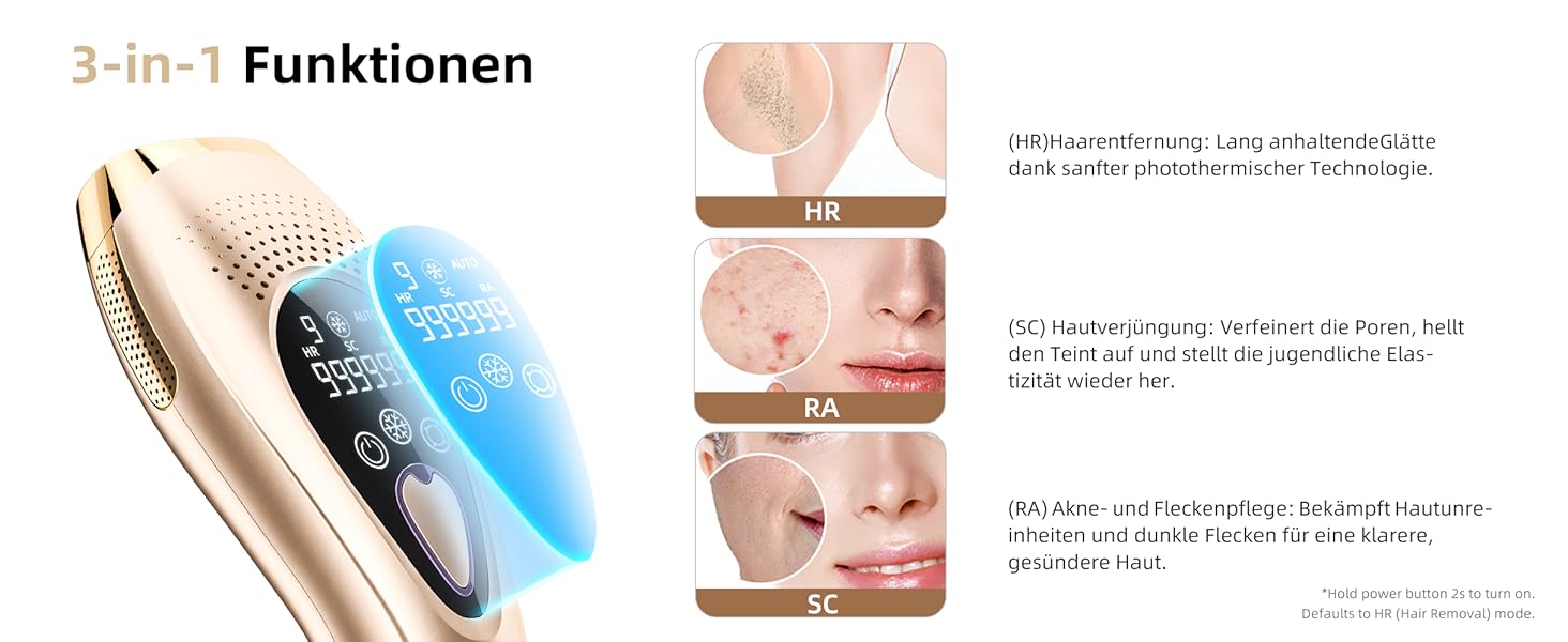 Пристрій для епіляції IPL з охолодженням 6°C, безболісна епіляція для тіла та обличчя, 999 900 імпульсів, 9 рівнів потужності, для тіла, обличчя, зони бікіні